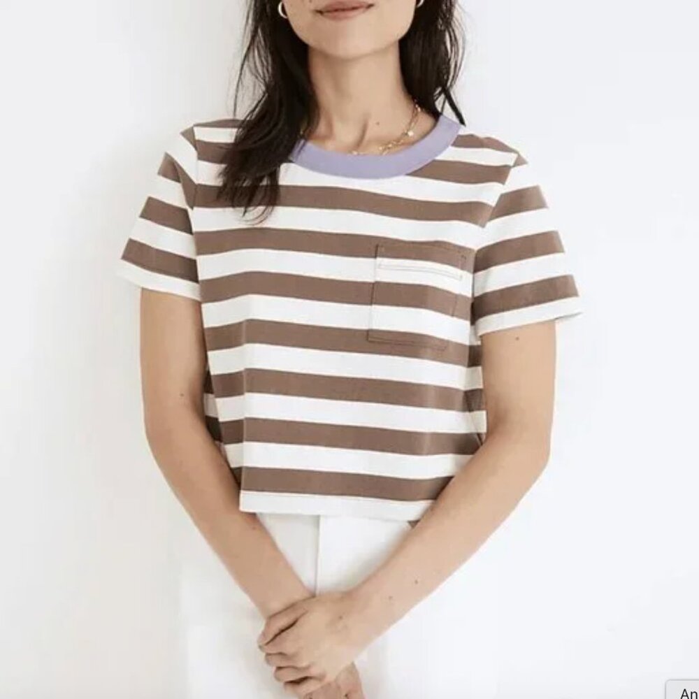 Madewell Castlerock Striped Organic Cotton Cropped Pocket Tee, M